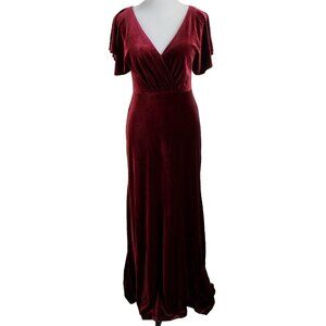 Jenny Yoo Ellis Velvet Maxi Dress Size 6 Red Flutter Sleeve V Neck Open Back